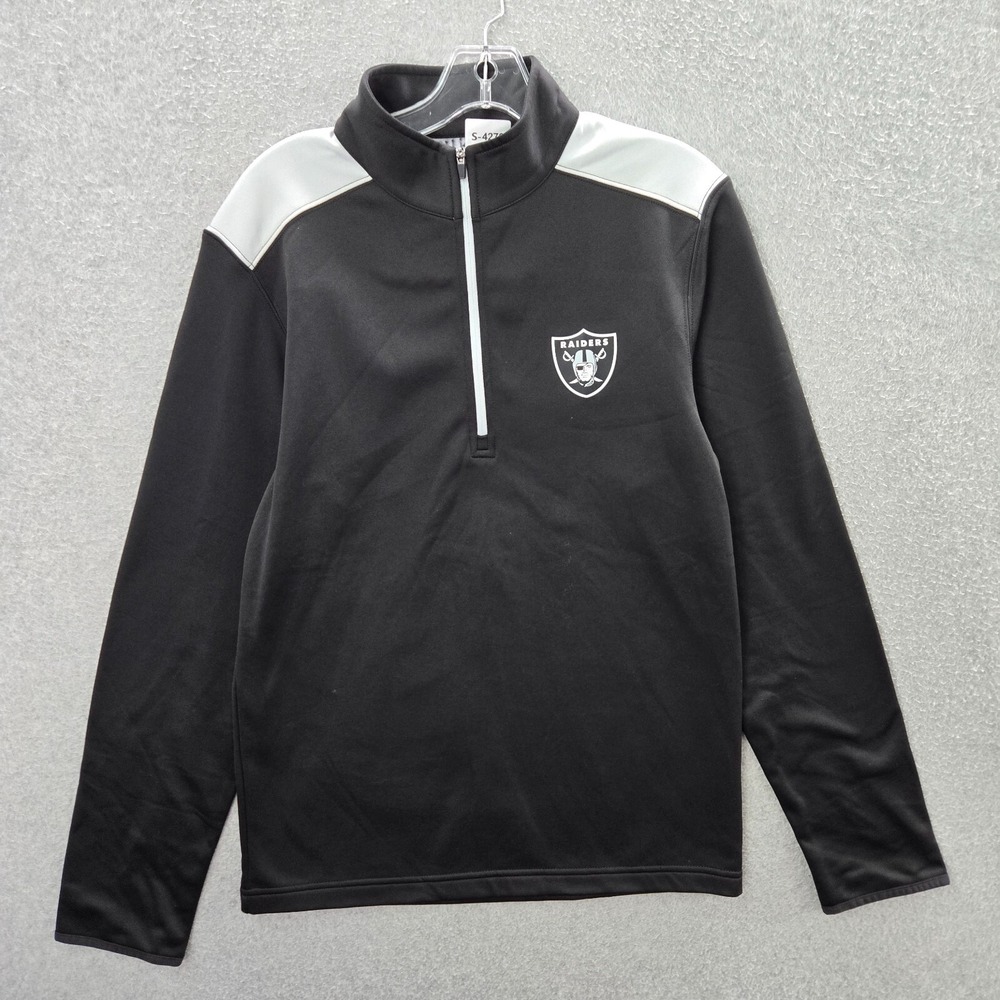 Oakland Raiders Men Sweatshirt Small Black Fleece Pockets 1/2 Zip Long Sleeve